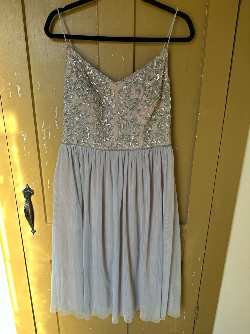 Anthropologie Beaded Blush and Silver Sequined Party Dress